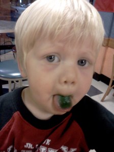 G was excited about a sucker turning his tongue green!