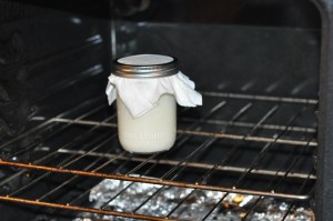 I keep it in the oven during the day but our house is typically cold inside during the winter. We have a pilot light in the oven that is always on.